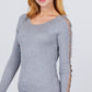 Long Sleeve W/strappy Detail Round Neck Rib Sweater Top