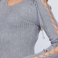 Long Sleeve W/strappy Detail Round Neck Rib Sweater Top