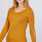 Long Sleeve W/strappy Detail Round Neck Rib Sweater Top