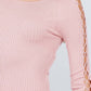 Long Sleeve W/strappy Detail Round Neck Rib Sweater Top