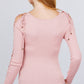 Long Sleeve W/strappy Detail Round Neck Rib Sweater Top