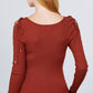 Long Sleeve W/strappy Detail Round Neck Rib Sweater Top