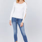 Long Sleeve W/strappy Detail Round Neck Rib Sweater Top