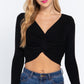 V-neck Front Knotted Crop Sweater