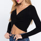 V-neck Front Knotted Crop Sweater