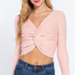 V-neck Front Knotted Crop Sweater