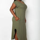 Plus Size Hidden Pocket Batwing Sleeve V Neck Long Dress