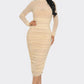 Solid Mesh Ruched Midi Dress