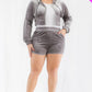 Plus Size Velour Crop Zip Up Hoodie And Shorts Set