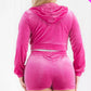 Plus Size Velour Crop Zip Up Hoodie And Shorts Set