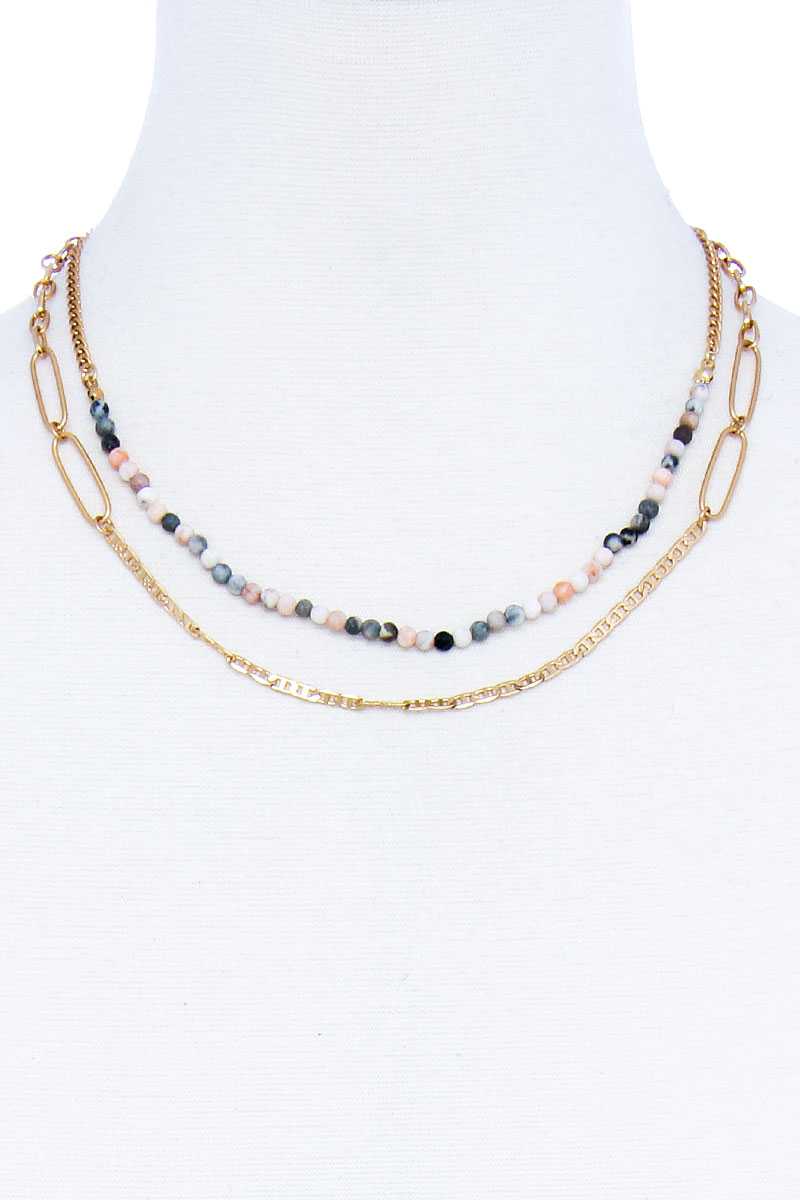 Double Layer Beaded And Chain Necklace