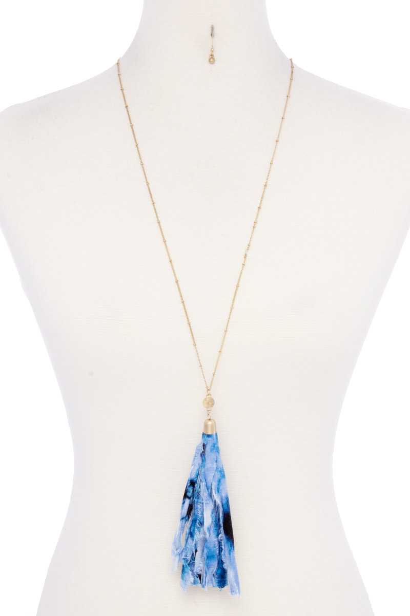 Tye Dye Fabric Tassel Necklace