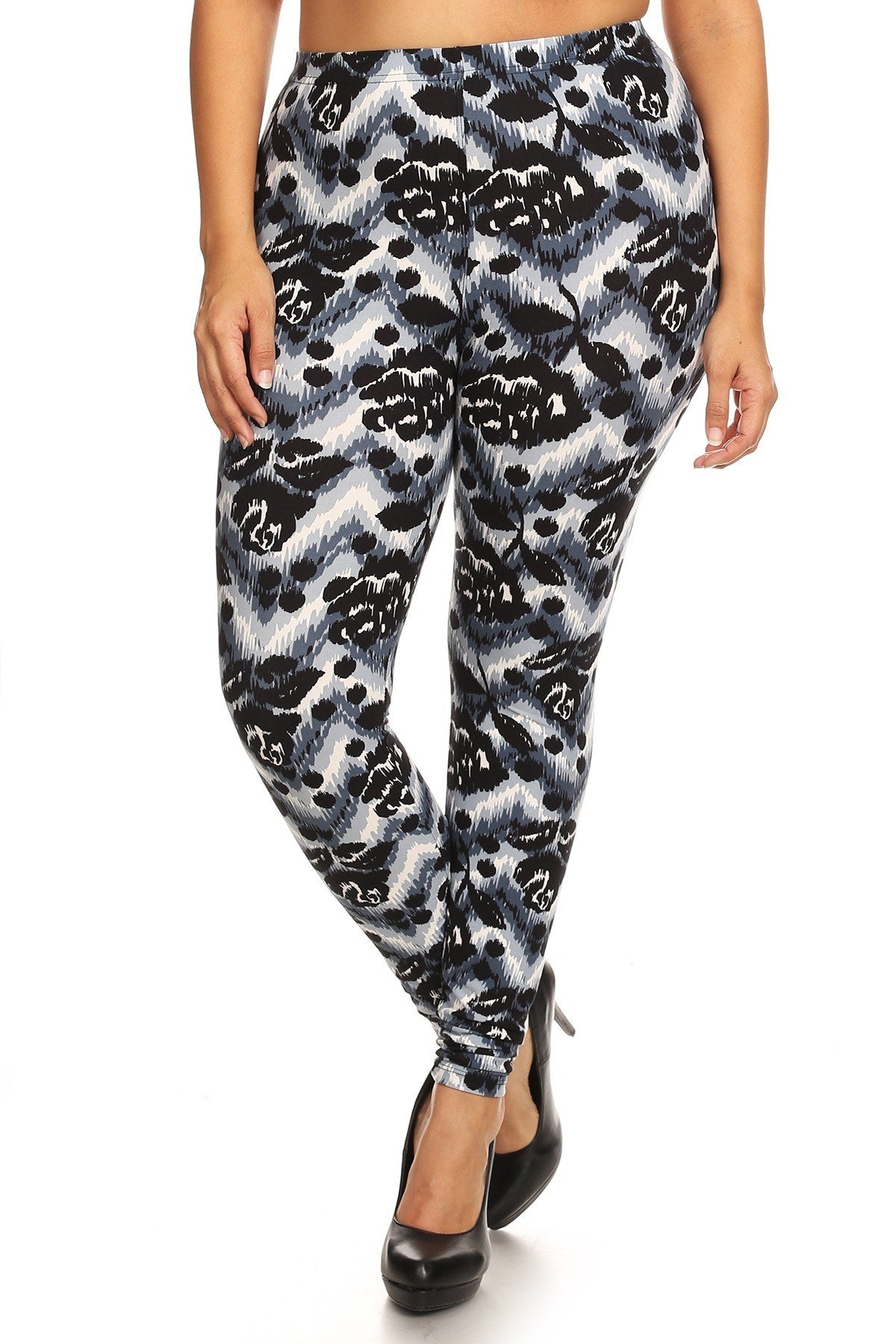 Abstract Print, Full Length Leggings In A Slim Fitting Style With A Banded High Waist