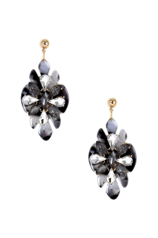 Acetate Rhinestone Flower Dangle Earring