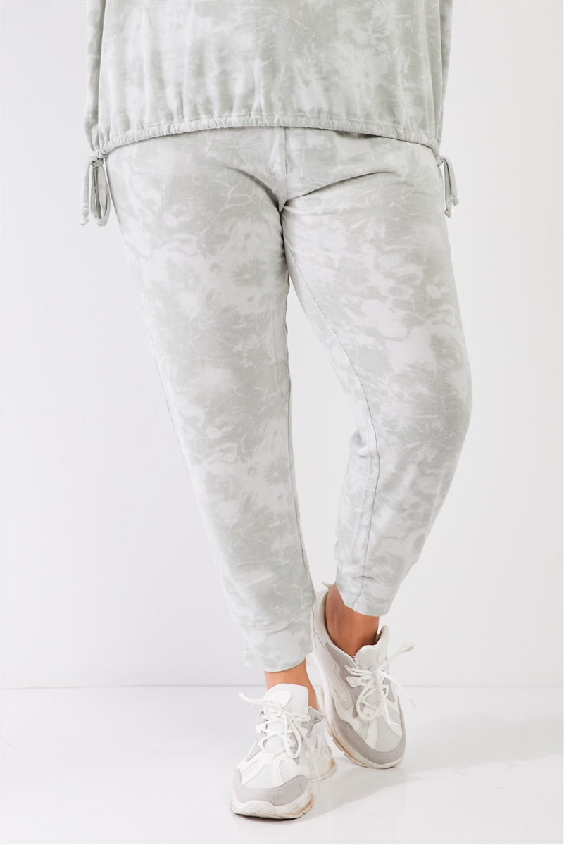 Plus Tie-dye Bleached Effect High Waist Comfy Jogger Pants