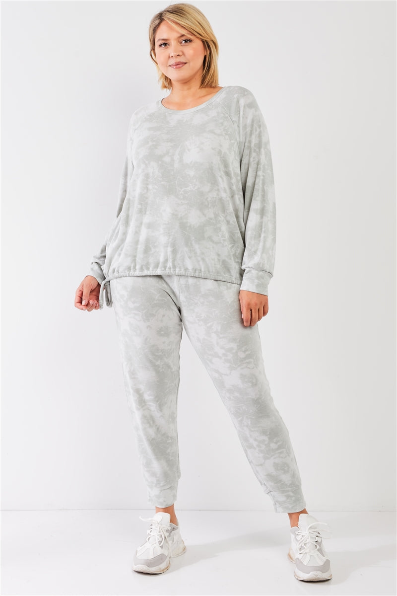 Plus Tie-dye Bleached Effect High Waist Comfy Jogger Pants