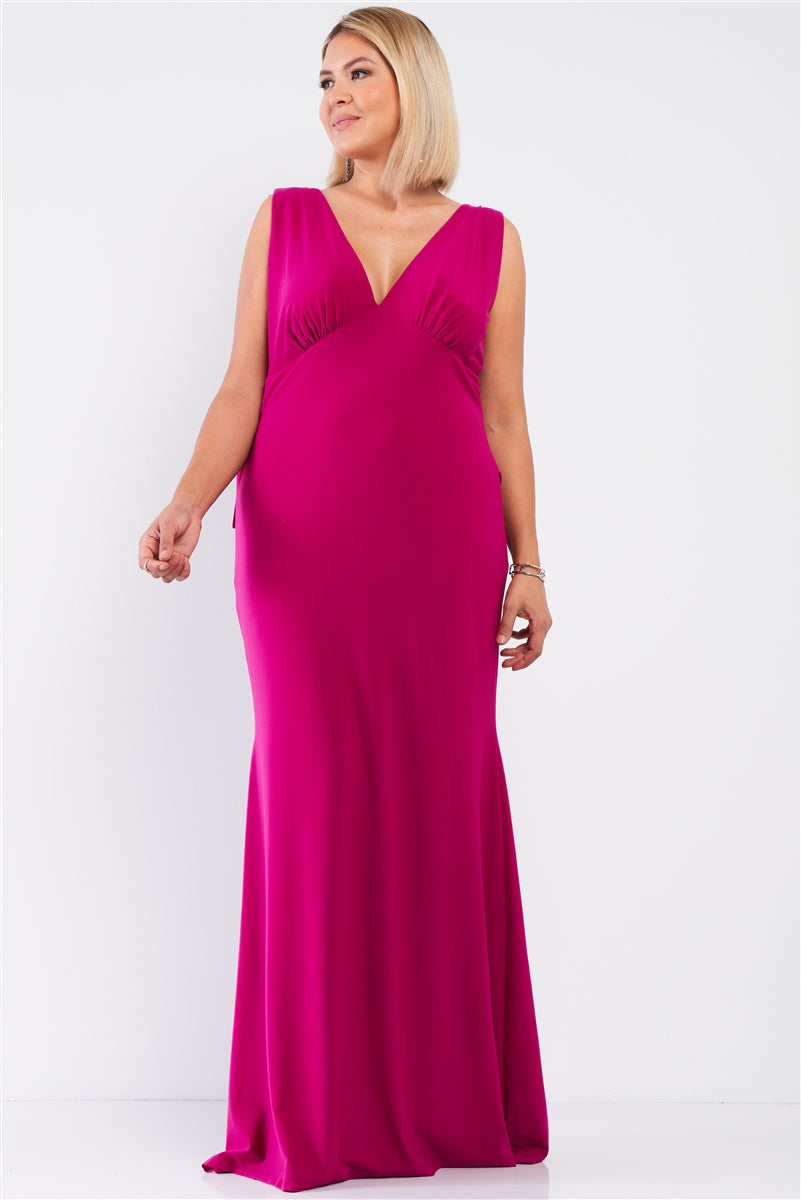 Plus Draped Back V-neck Sleeveless Maxi Dress