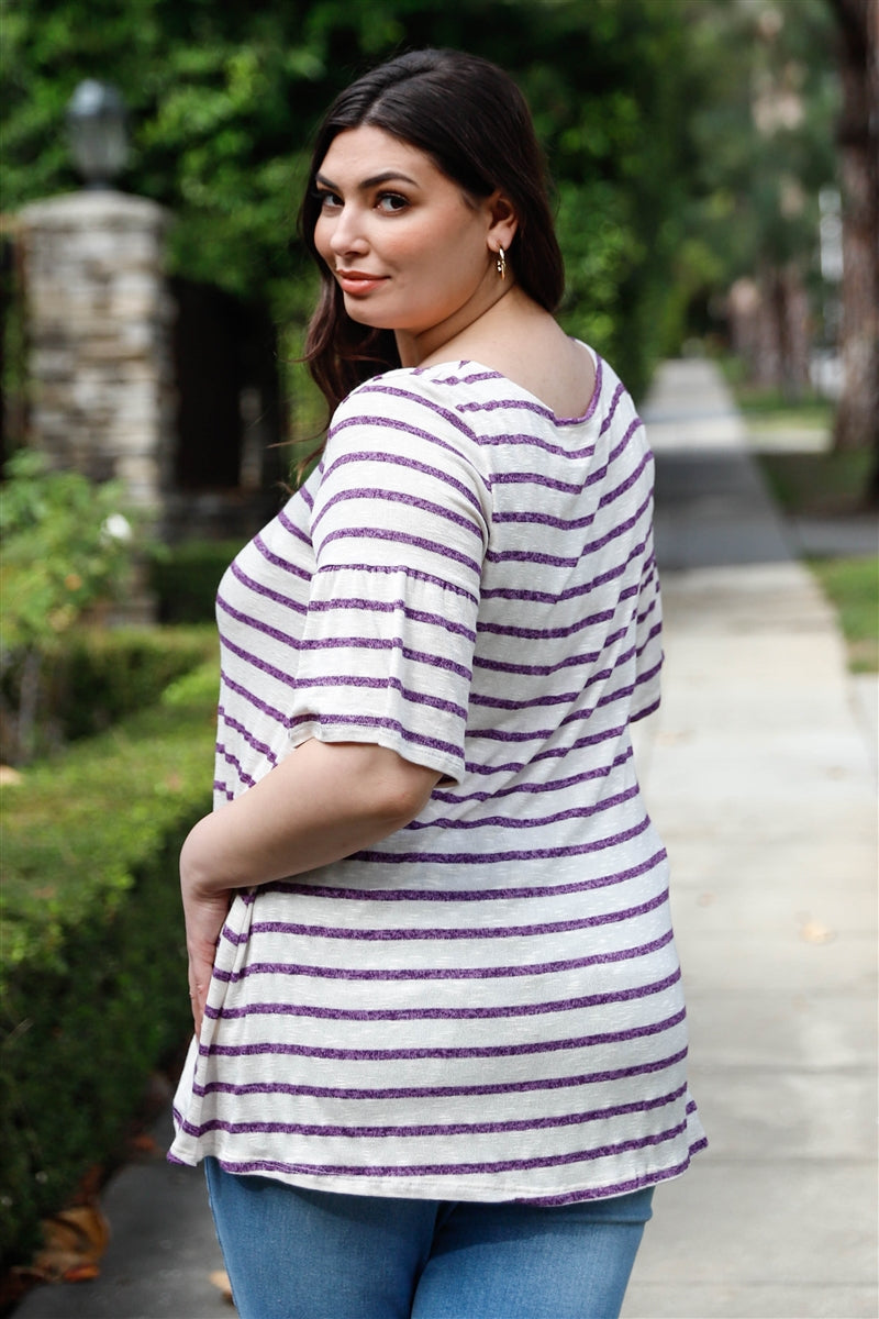 Plus Stripe Bell Short Sleeve Top