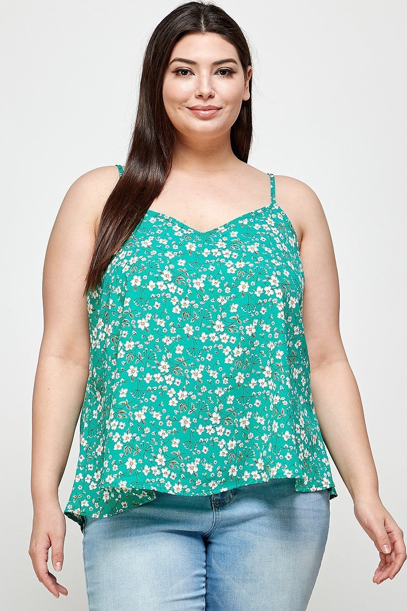 Plus Size, Ditsy Floral Print Cami Top