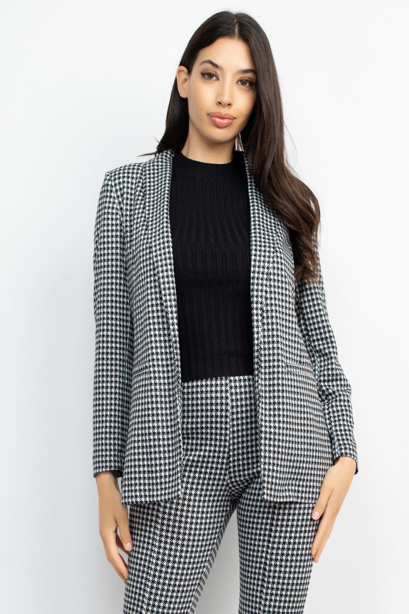 Houndstooth Notch Seamed Blazer