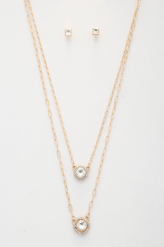 Double Crystal Metal Layered Necklace