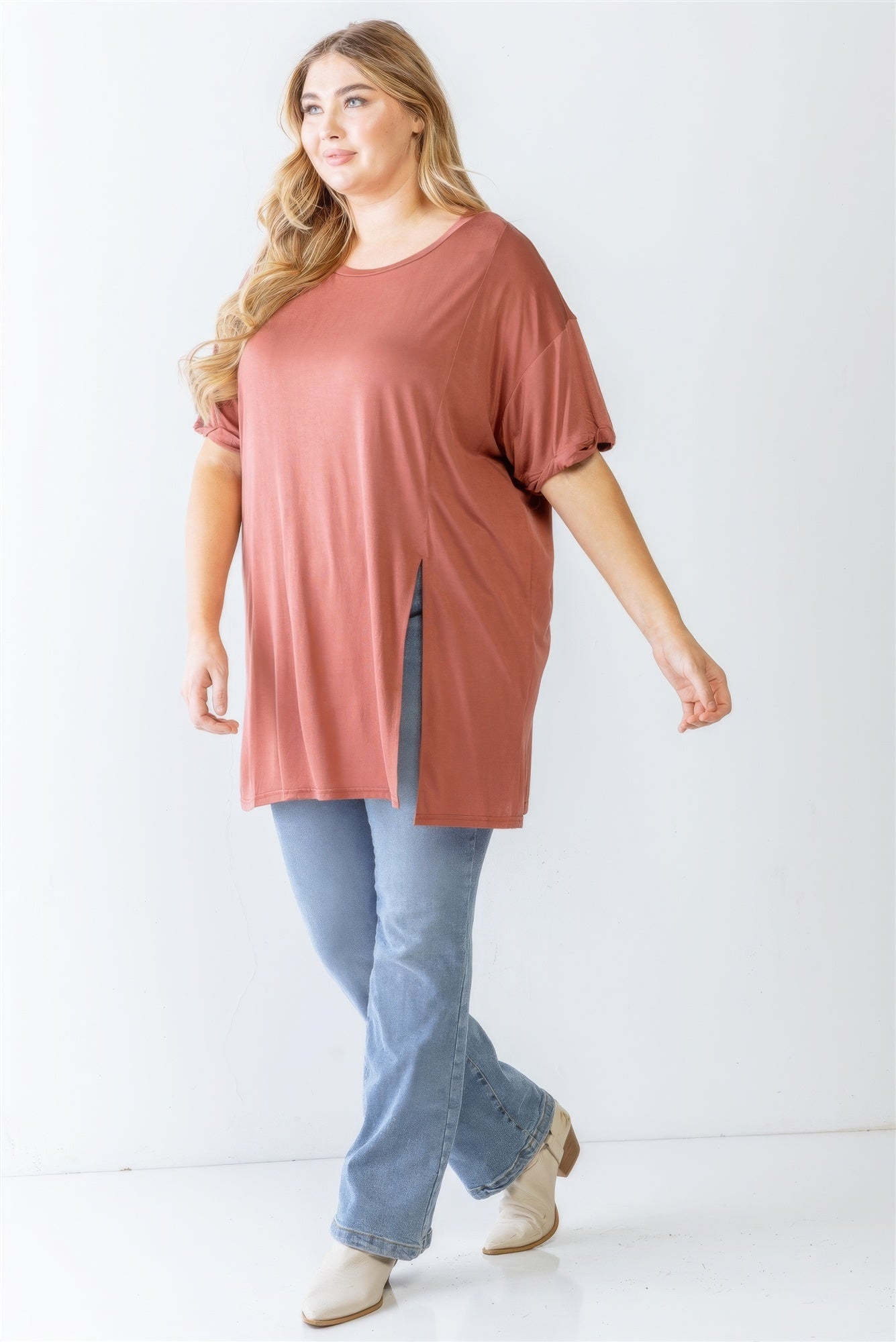 Plus Brick Round Neck Short Sleeve Relax Top