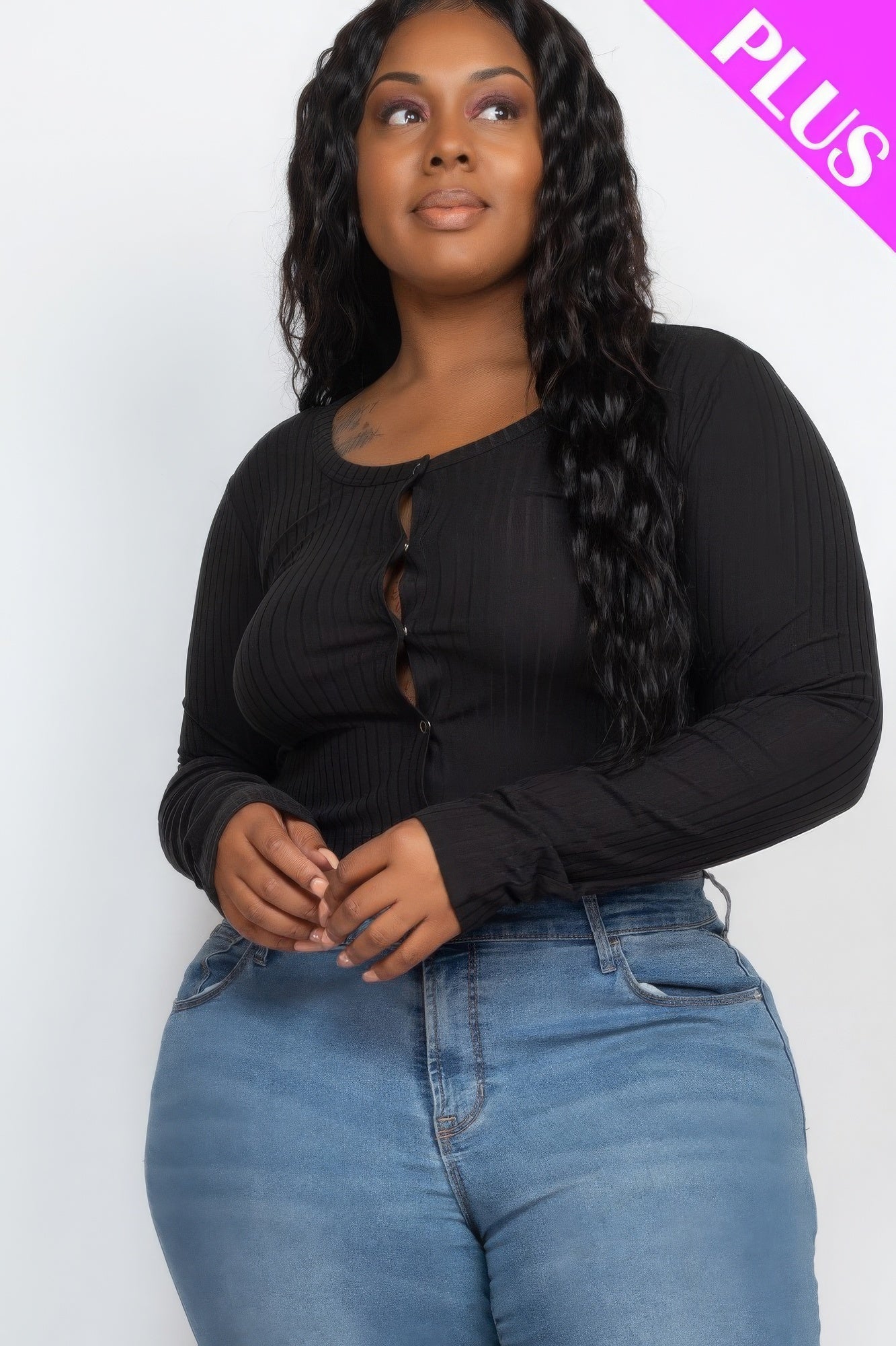 Plus Size Button Up Cropped Top