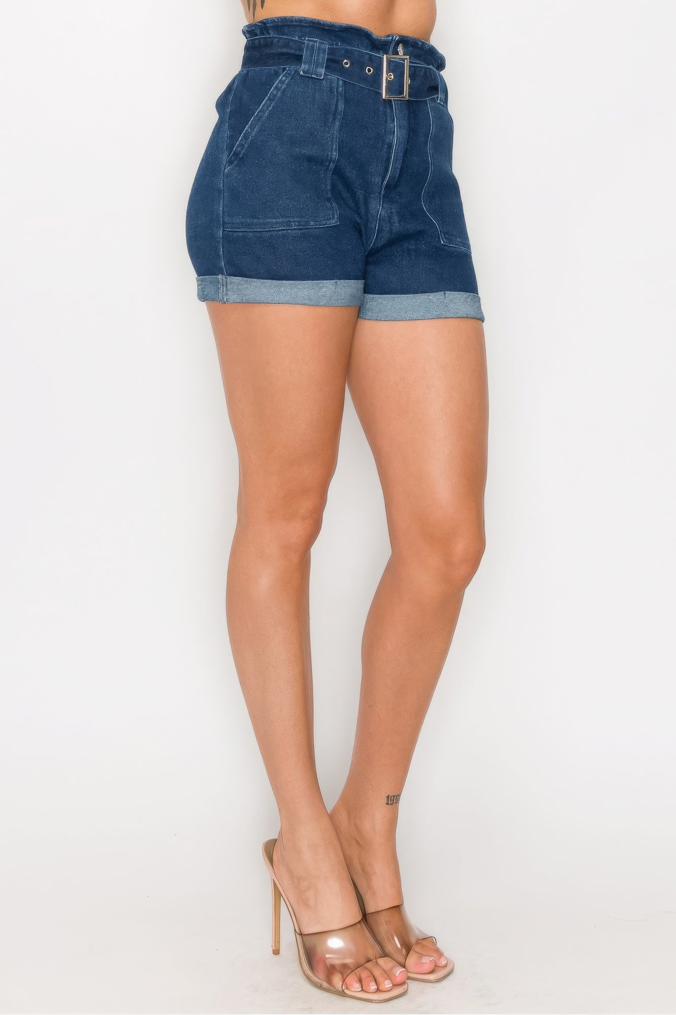 Belted Paperbag Denim Shorts