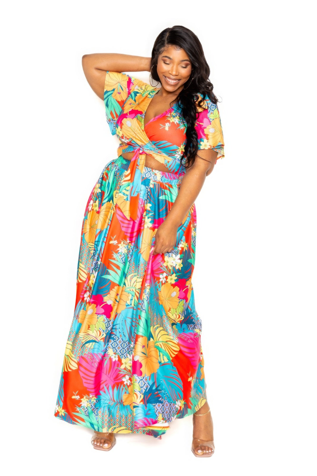 Tropical floral maxi skirt & top set