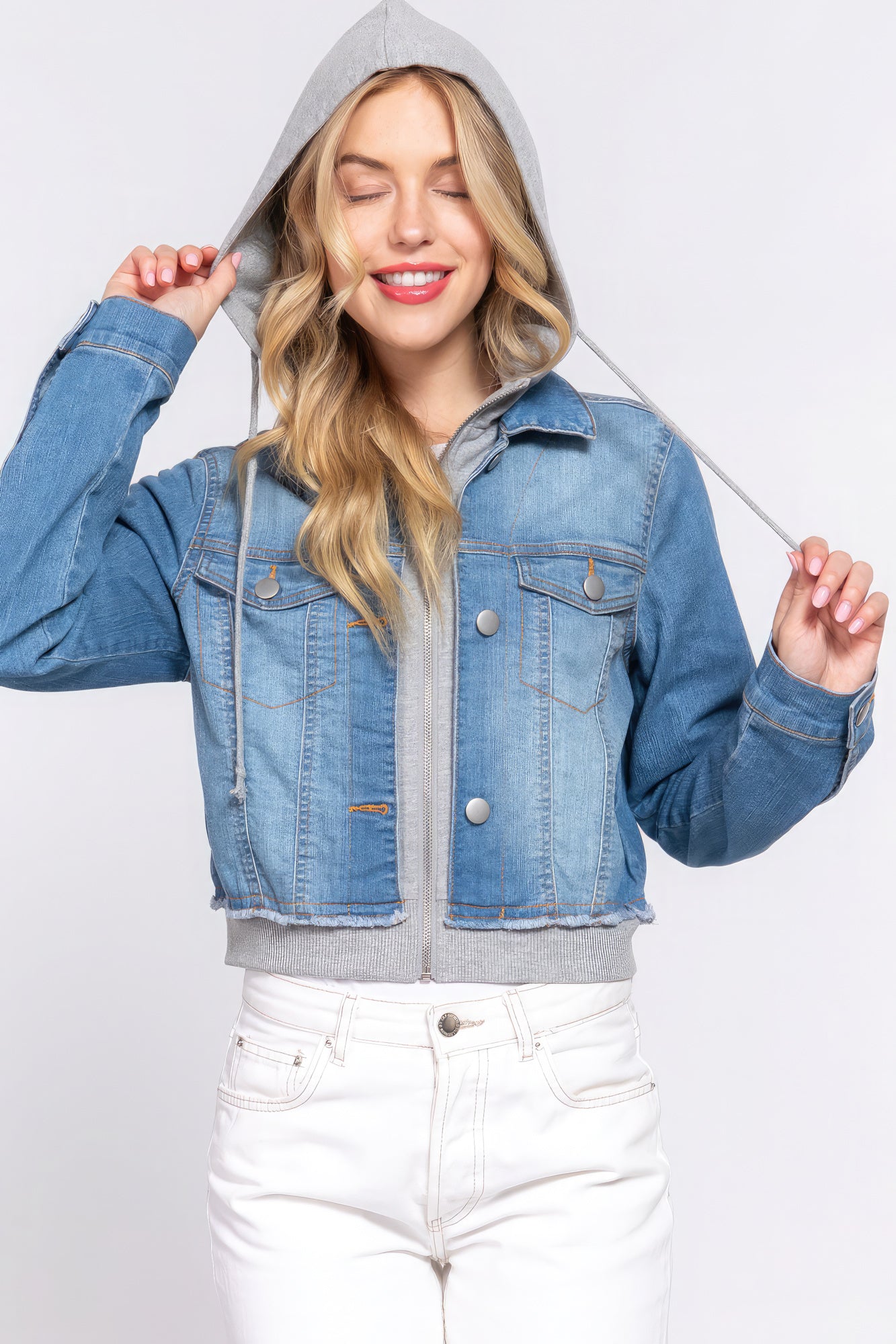 Long Slv Terry Hoodie Denim Jacket