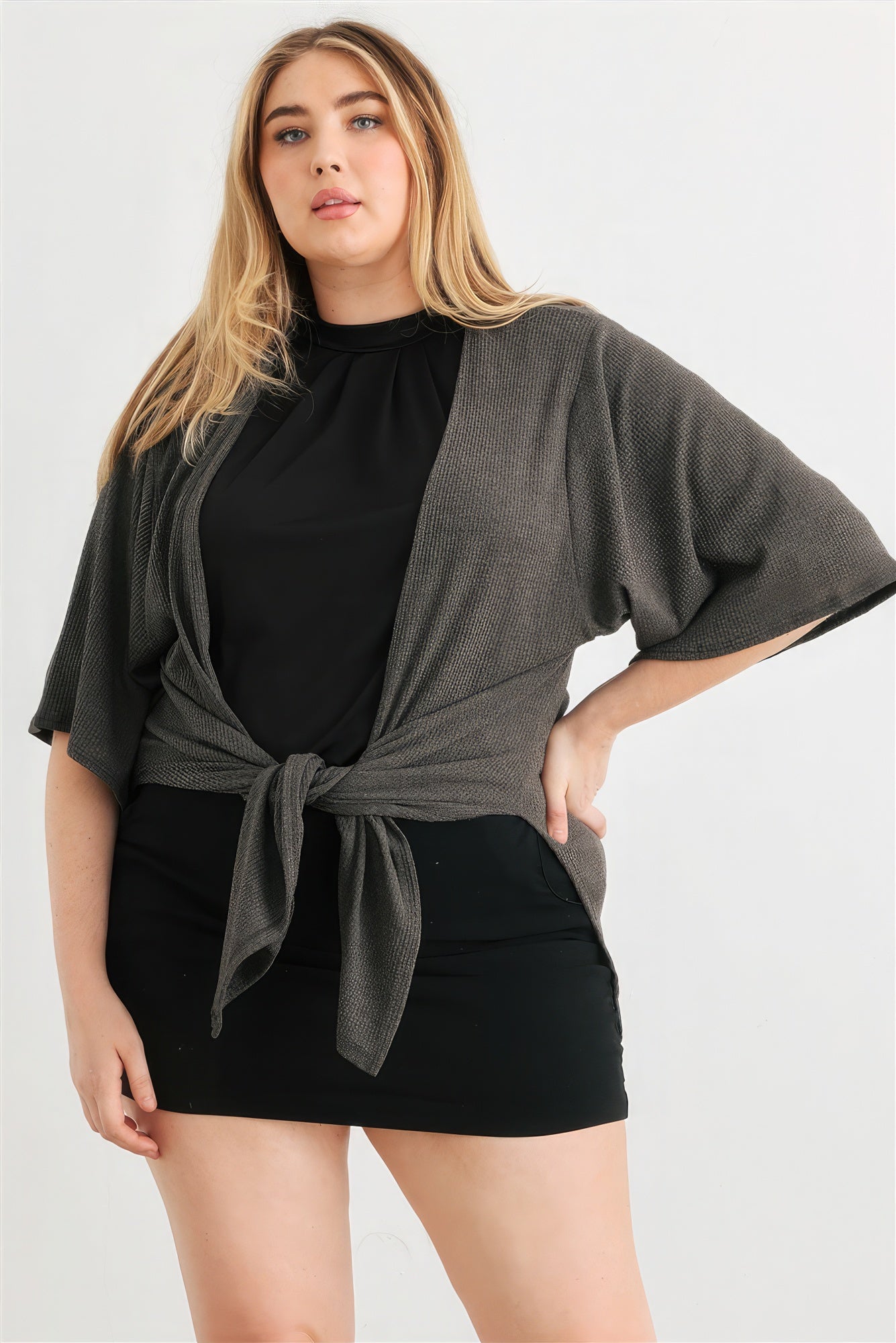 Plus Charcoal Knit Open Front Cardigan