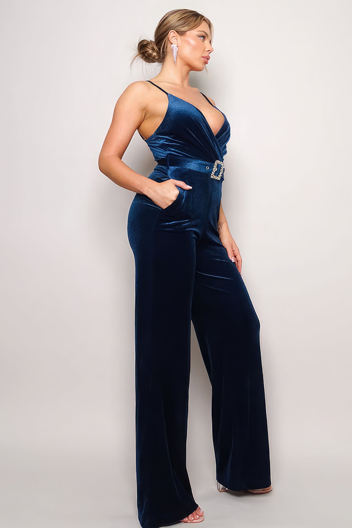 Samba Rhinestone Belt Velvet Jumpsuit