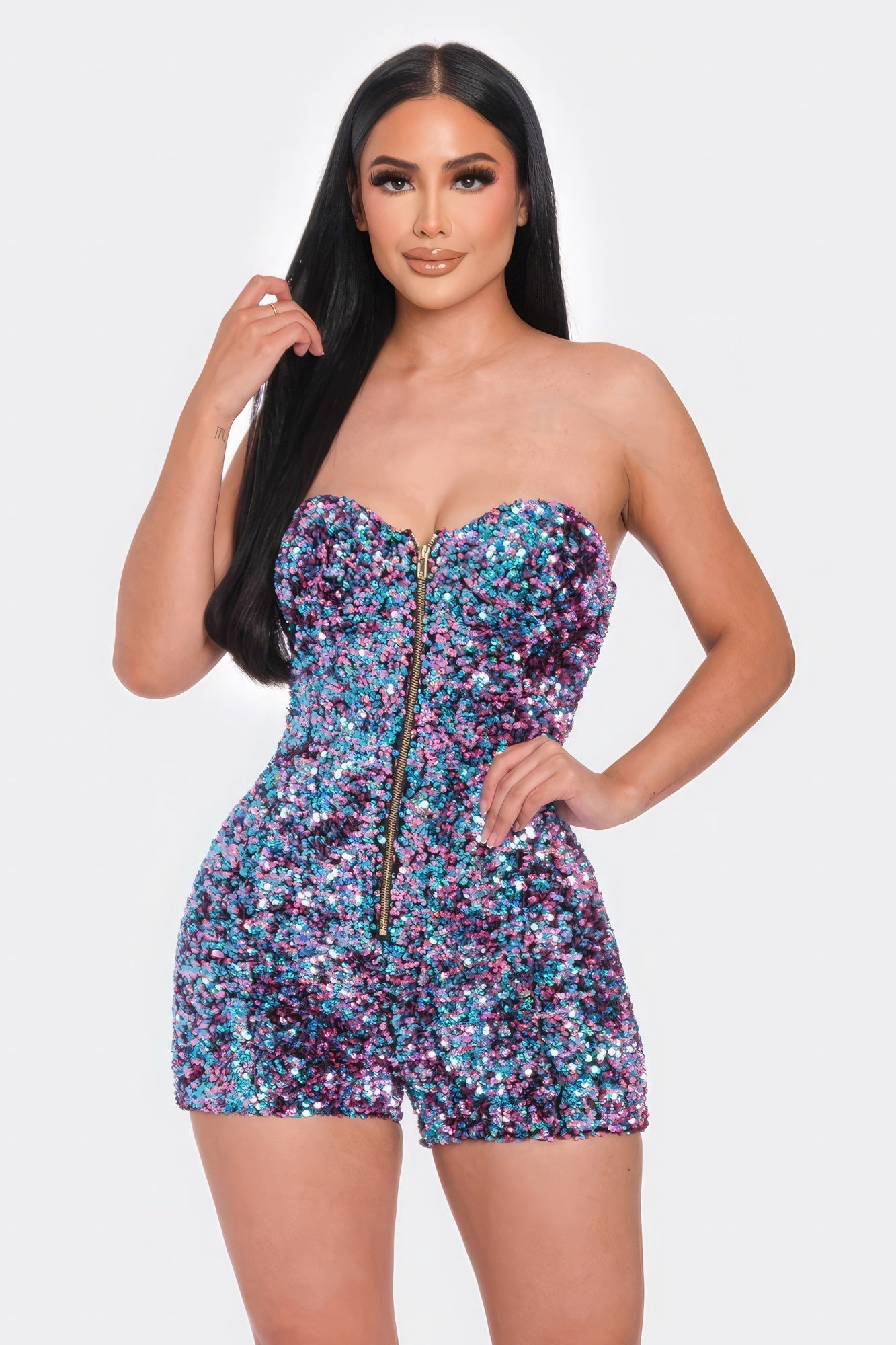 Multi Sequins Tube Top Romper