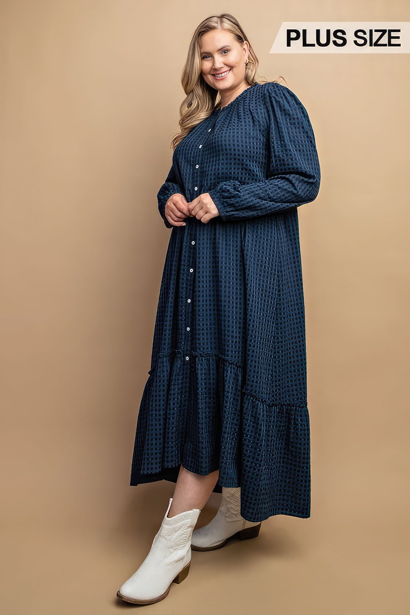 Plaid Button Down Hi - Low Hem Maxi Dress